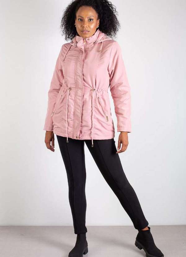 Fluffy - Parka Feminina Forrada com Capuz 80105 Rosa 4