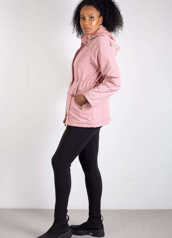 Fluffy - Parka Feminina Forrada com Capuz 80105 Rosa 5