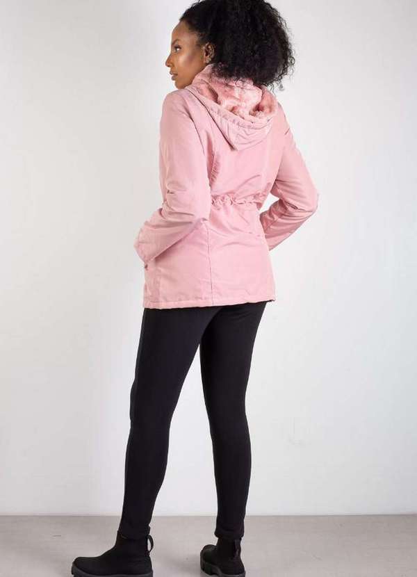 Fluffy - Parka Feminina Forrada com Capuz 80105 Rosa 6