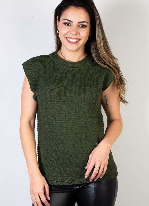 Domizia - Colete Feminino de Malha Corte Reto 61581 Verde Militar