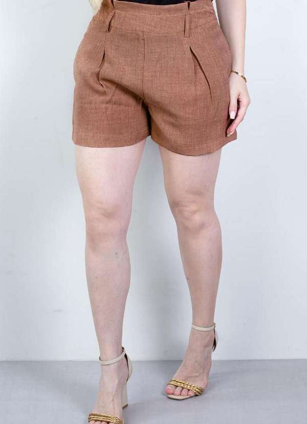 Fluffy Short Feminino Alfaiataria com Zíper 60010 Marrom