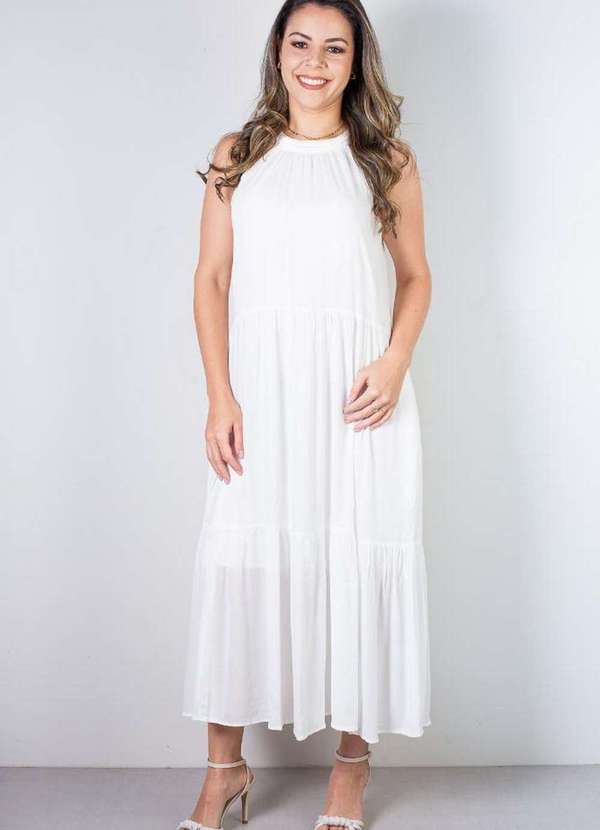 Fluffy - Vestido Feminino Midi Decote Halter 70968 Off White