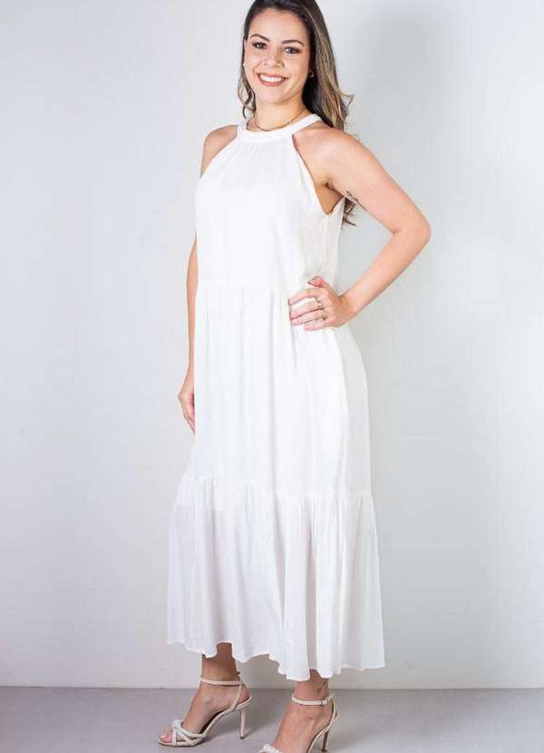 Fluffy - Vestido Feminino Midi Decote Halter 70968 Off White 6