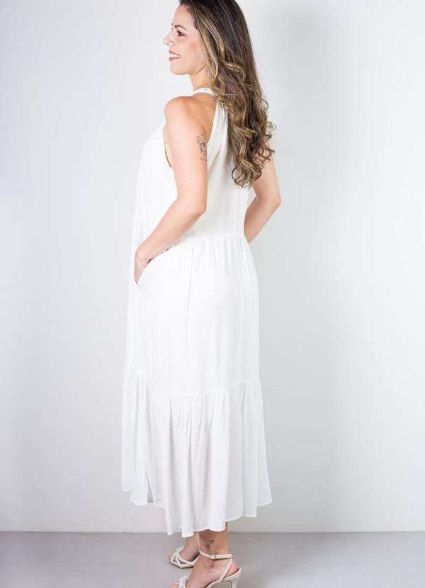Fluffy - Vestido Feminino Midi Decote Halter 70968 Off White 7