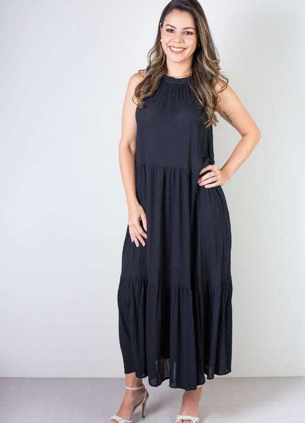 Fluffy - Vestido Feminino Midi Decote Halter 70968 Preto 1