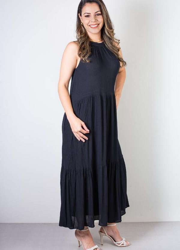 Fluffy - Vestido Feminino Midi Decote Halter 70968 Preto 6
