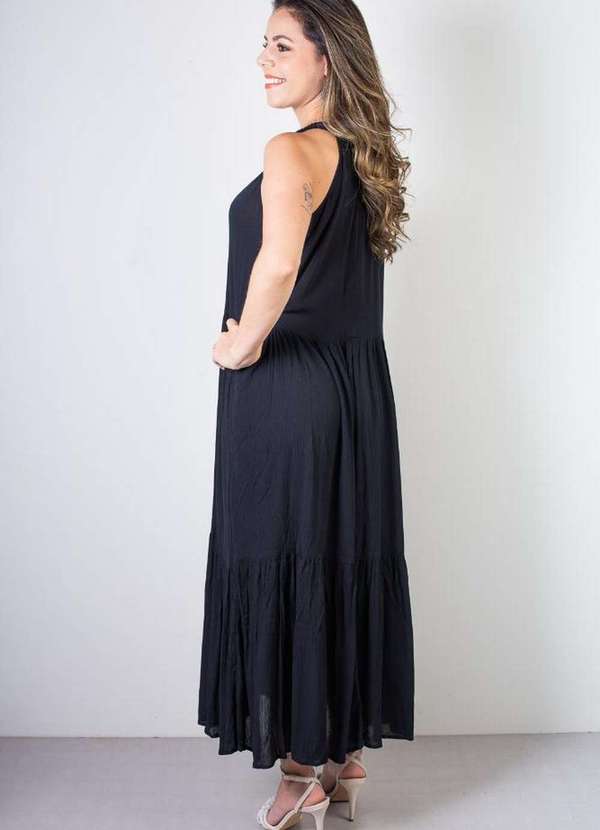 Fluffy - Vestido Feminino Midi Decote Halter 70968 Preto 7