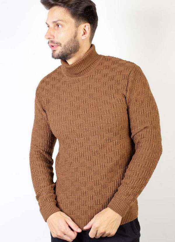 Éramuz - Blusa de Malha Masculina Básica Gola Alta 50608 Caramelo