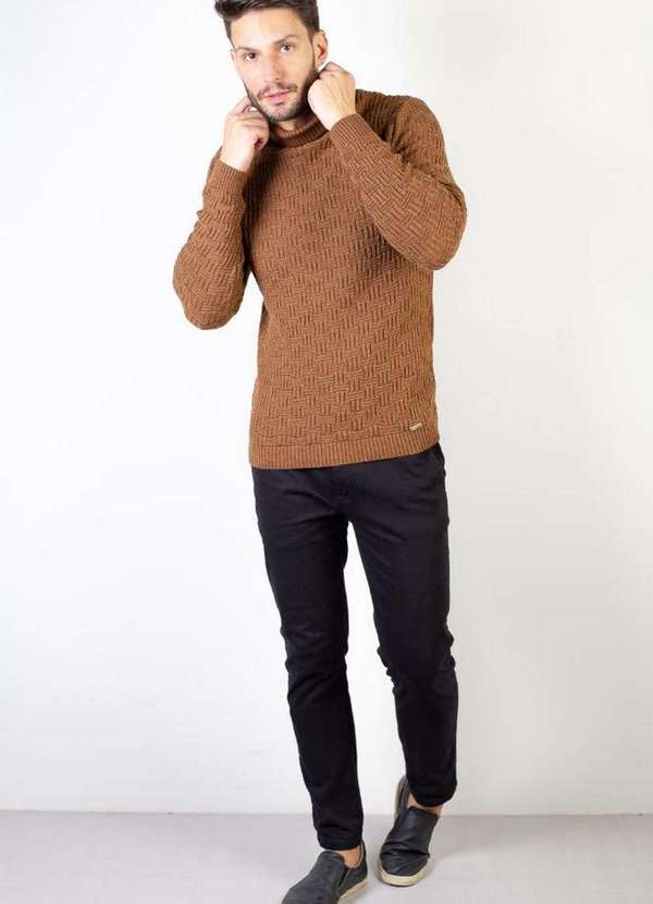 Éramuz - Blusa de Malha Masculina Básica Gola Alta 50608 Caramelo 4