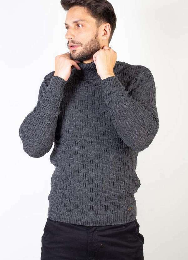 Éramuz - Blusa de Malha Masculina Básica Gola Alta 50608 Chumbo