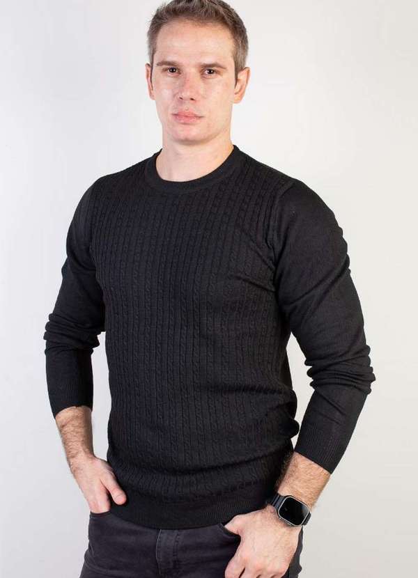 Kloze - Blusa de Malha Masculina Gola Redonda 90184 Preto 1