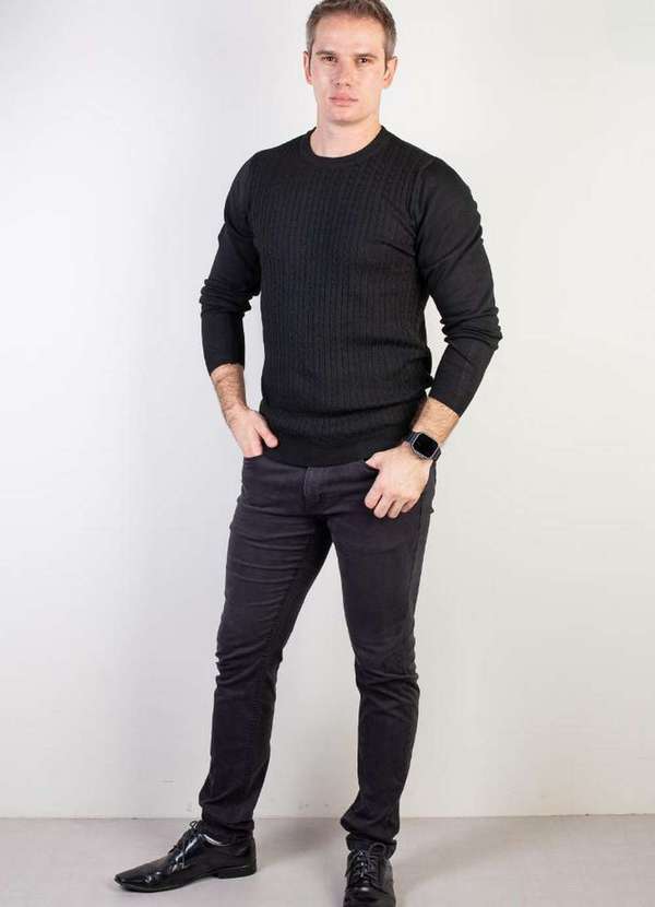 Kloze - Blusa de Malha Masculina Gola Redonda 90184 Preto 4