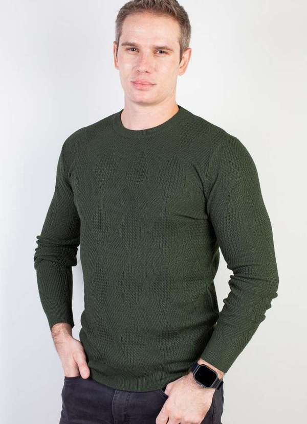 Kloze - Blusa Masculina Trabalhada Gola Redonda 90216 Verde Militar