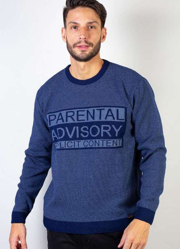 Éramuz - Suéter de Malha Masculino Bordado Escrita 50599 Azul Marinho