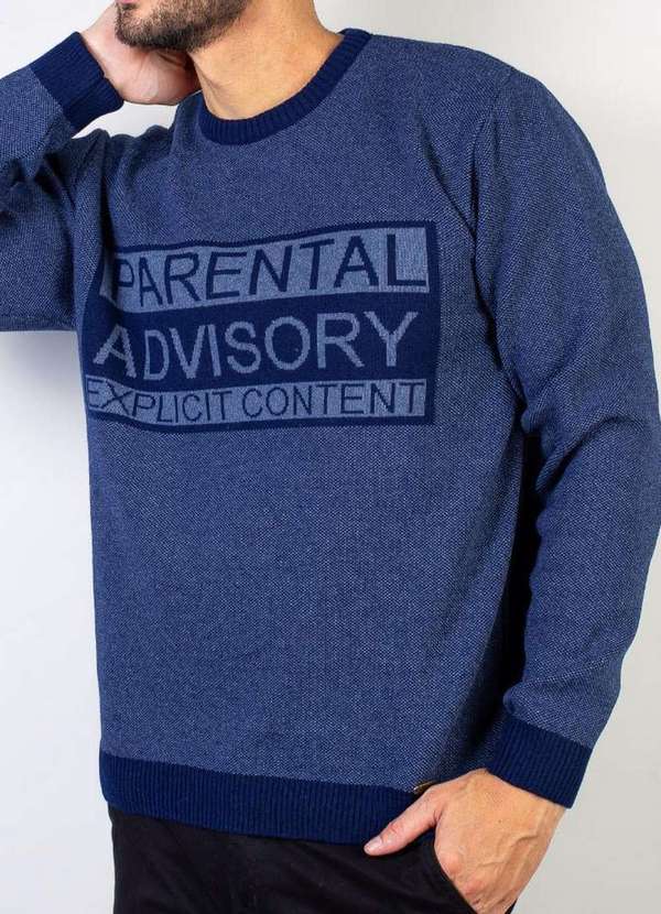 Éramuz - Suéter de Malha Masculino Bordado Escrita 50599 Azul Marinho 6