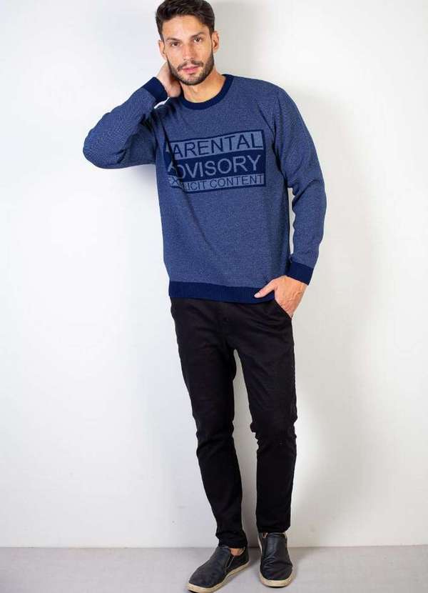 Éramuz - Suéter de Malha Masculino Bordado Escrita 50599 Azul Marinho 4
