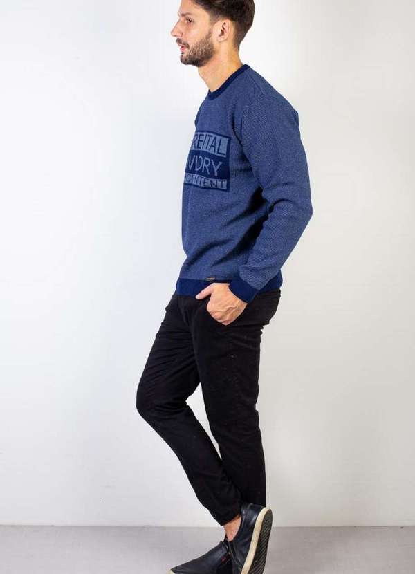 Éramuz - Suéter de Malha Masculino Bordado Escrita 50599 Azul Marinho 3