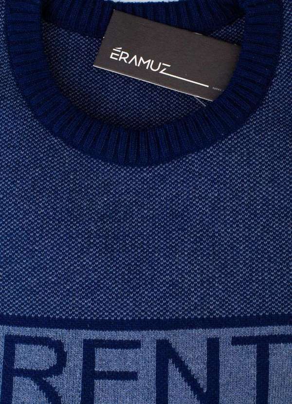 Éramuz - Suéter de Malha Masculino Bordado Escrita 50599 Azul Marinho 8
