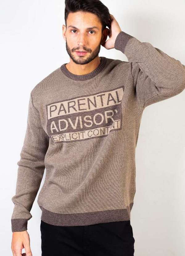 Éramuz - Suéter de Malha Masculino Bordado Escrita 50599 Marrom Claro 7