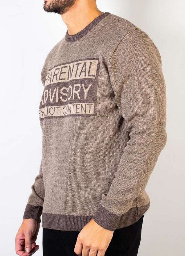 Éramuz - Suéter de Malha Masculino Bordado Escrita 50599 Marrom Claro 6