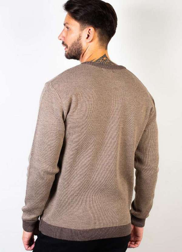 Éramuz - Suéter de Malha Masculino Bordado Escrita 50599 Marrom Claro 5