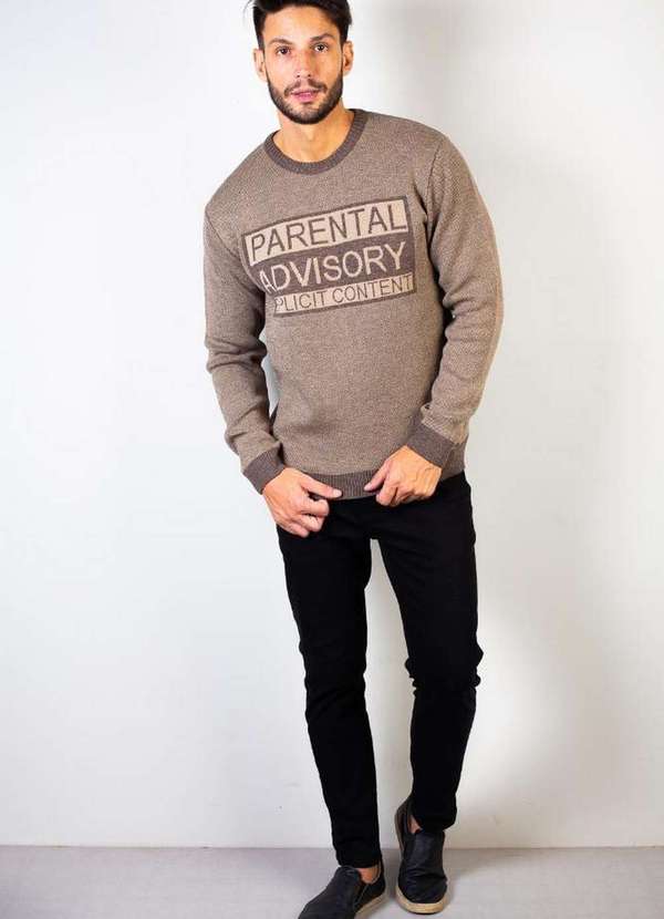 Éramuz - Suéter de Malha Masculino Bordado Escrita 50599 Marrom Claro 4