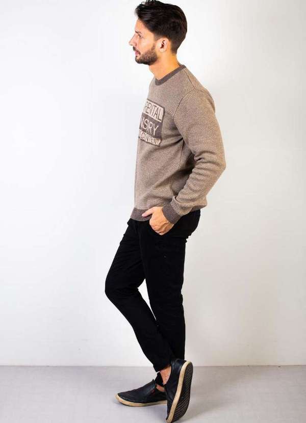 Éramuz - Suéter de Malha Masculino Bordado Escrita 50599 Marrom Claro 3