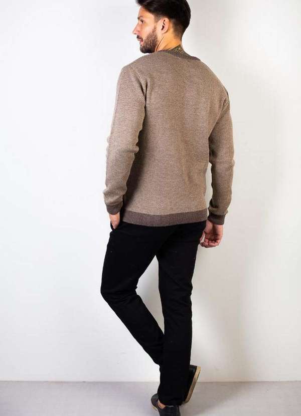 Éramuz - Suéter de Malha Masculino Bordado Escrita 50599 Marrom Claro 2