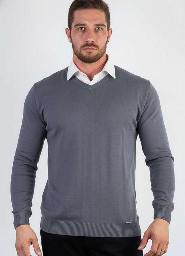 Éramuz - Suéter Masculino Gola V de Malha 50001 Chumbo