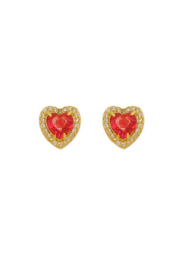 Piuka - Brinco Alicia Coracao Zirconia Rubelita Folheado a Ouro 18k Dourado