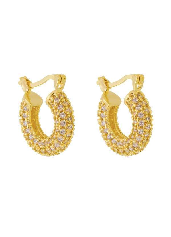 Piuka - Brinco Argolinha Cravejada Tamy Zirconias Folheado a Ouro18k Dourado