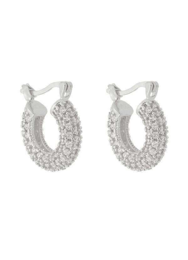 Piuka - Brinco Argolinha Cravejada Zirconia Folheado em Rodio Branco Prata