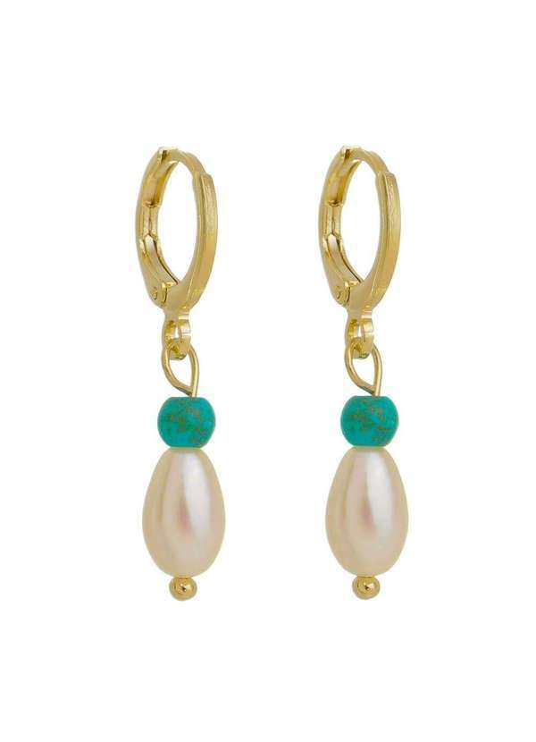 Piuka - Brinco Argolinha Drica Perola de Agua Doce Folheado a Ouro 18k Dourado
