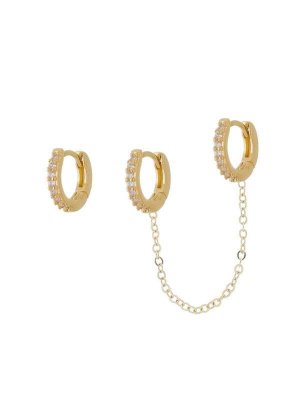 Piuka - Brinco Argolinha Ear Line Zirconia Folheada a Ouro 18k Dourado