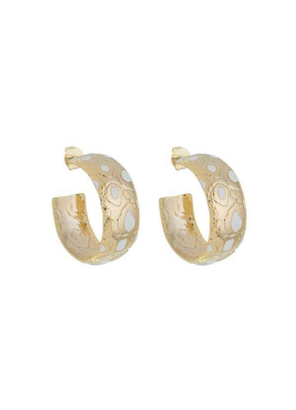 Piuka - Brinco de Argola Giulia Resina Off White Folheado a Ouro 18k Dourado
