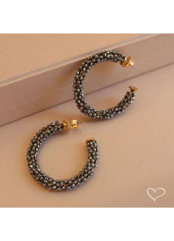 Piuka - Brinco de Argola Lila Cristais Grafite Dourado 5