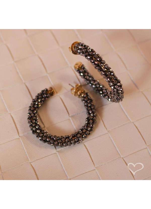 Piuka - Brinco de Argola Lila Cristais Grafite Dourado 6