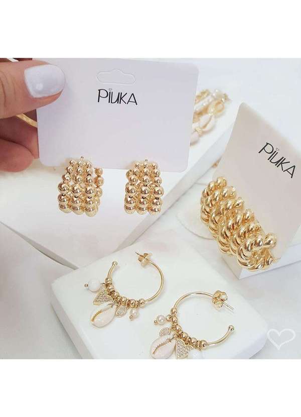Piuka - Brinco de Argola Tripla Bolas Verena Folheado a Ouro 18k Dourado 4
