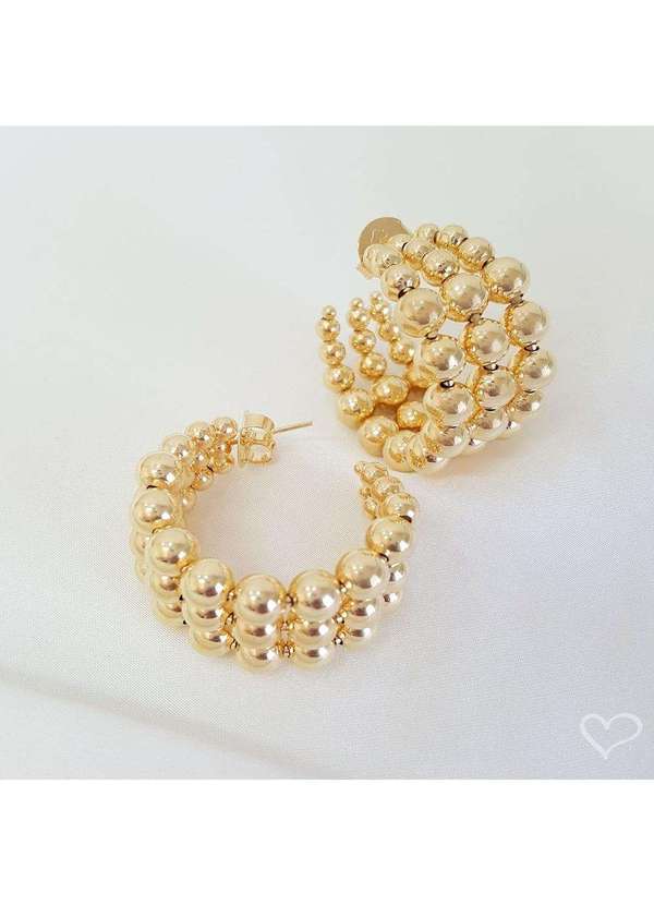 Piuka - Brinco de Argola Tripla Bolas Verena Folheado a Ouro 18k Dourado 5