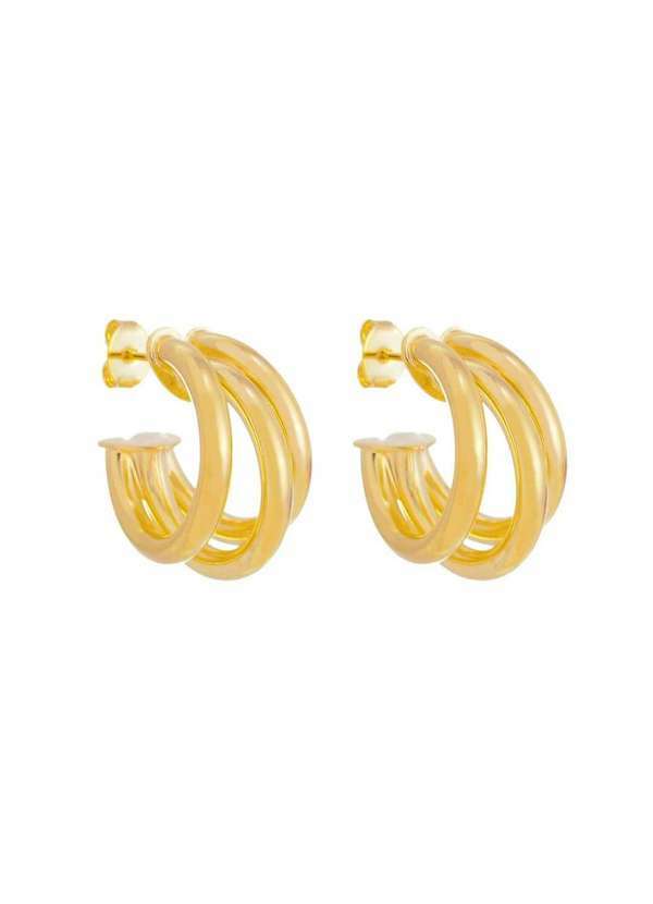Piuka - Brinco de Argola Tripla Tubo Liso Enola P Folheado a Ouro 18k Dourado