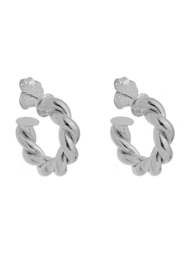 Piuka - Brinco de Argola Tubo Torcido P Folheado em Rodio Branco Prata