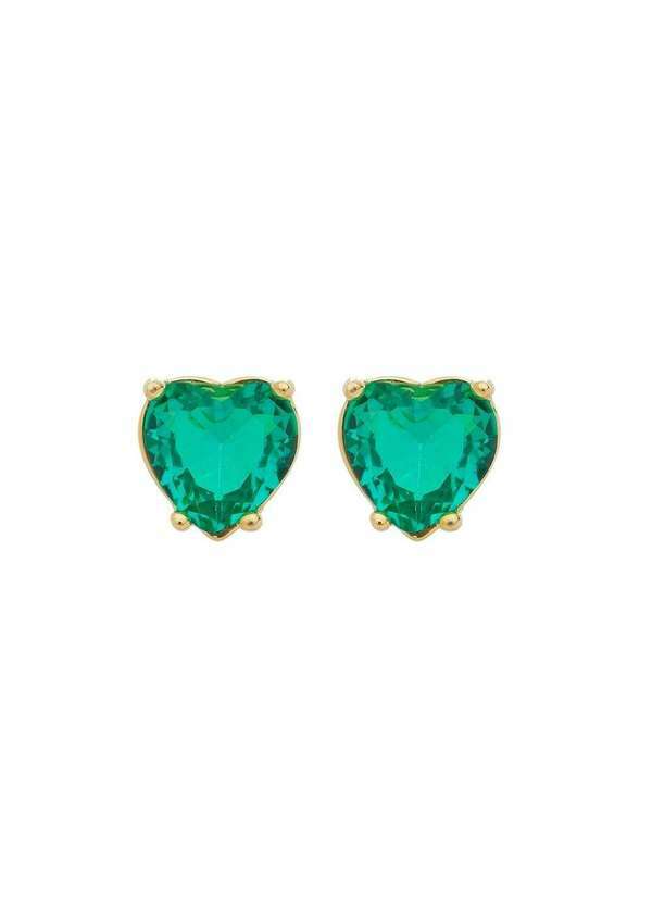 Piuka - Brinco de Coracao Zirconia Turmalina Folheada a Ouro 18k Dourado