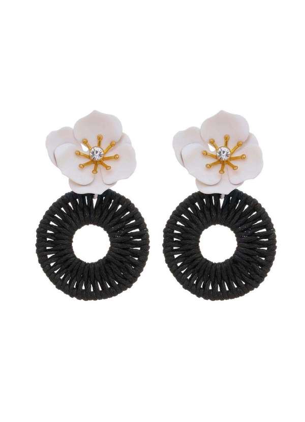 Piuka - Brinco de Flor Azaleia Branco e Preto Preto