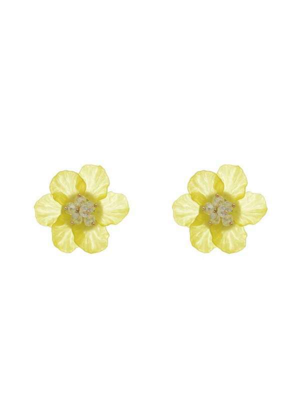 Piuka - Brinco de Flor Hortensia Amarela Dourado