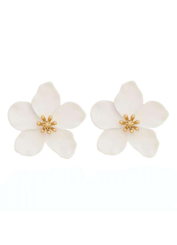 Piuka - Brinco de Flor Jasmim Branco Branco