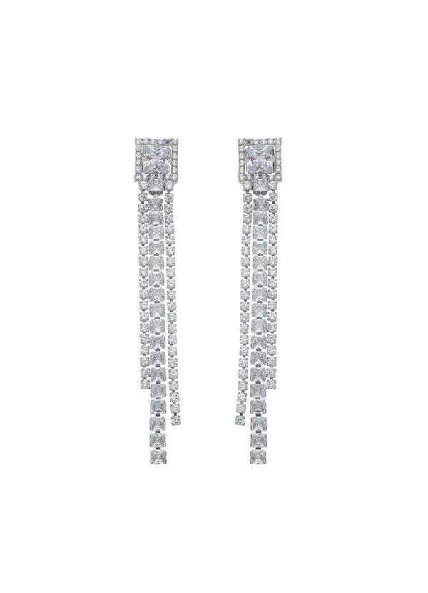 Piuka - Brinco de Franjas Whitney Zirconia Folheado em Rodio Branco Prata