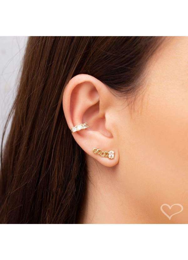 Piuka - Brinco Ear Cuff Assimetrico Zirconia Folheada a Ouro 18k Dourado 4