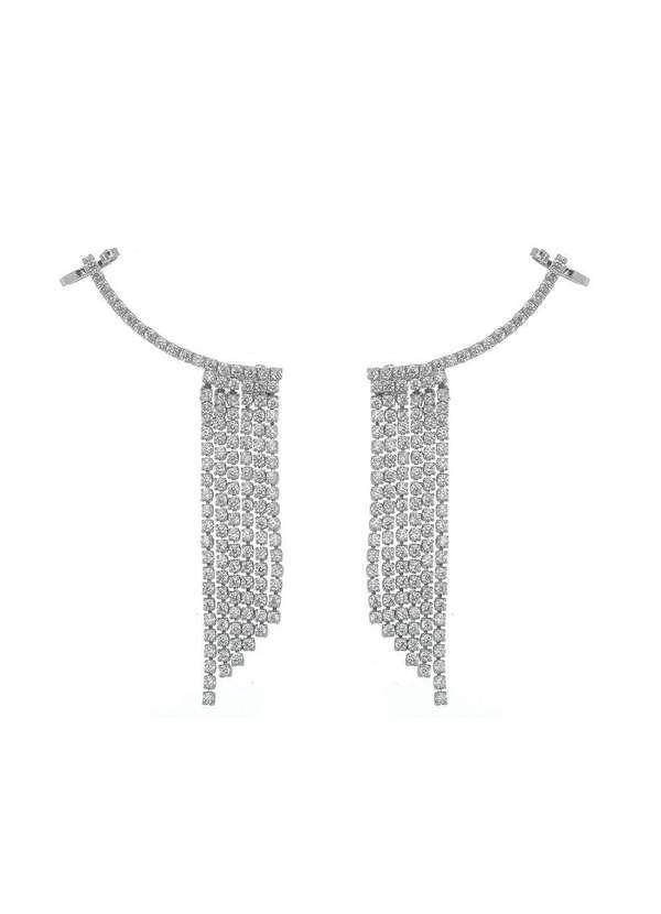 Piuka - Brinco Ear Cuff Jenny Franjas Zirconia Folheado em Rodio Branco Prata