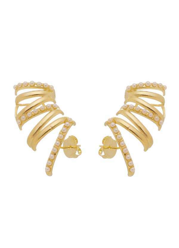 Piuka - Brinco Ear Cuff Rafaela Perolas Folheado a Ouro 18k Dourado