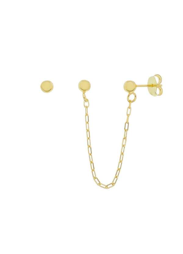 Piuka - Brinco Ear Line Bolinha Folheada a Ouro 18k Dourado